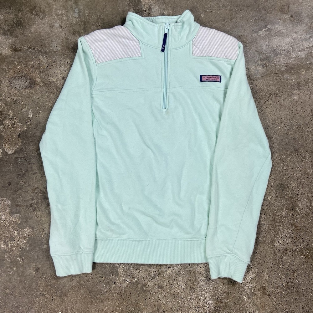 Vineyard Vines 1/4 Zip Sweatshirt Women's Size Medium Blue Fleece Pullover Whale